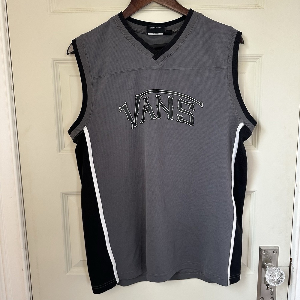 Vans 2010 Basketball Jersey Black Gray White Men's Large Sleeveless Tank Top